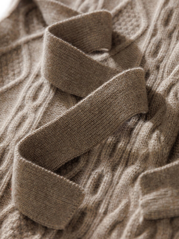 Women's 100% Cashmere Long Sleeve Cable-Knit Cardigan With Belt