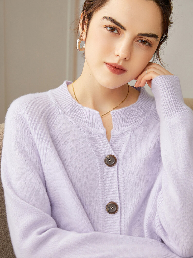 Raglan Sleeve V-Neck Button Front Cashmere Cardigan