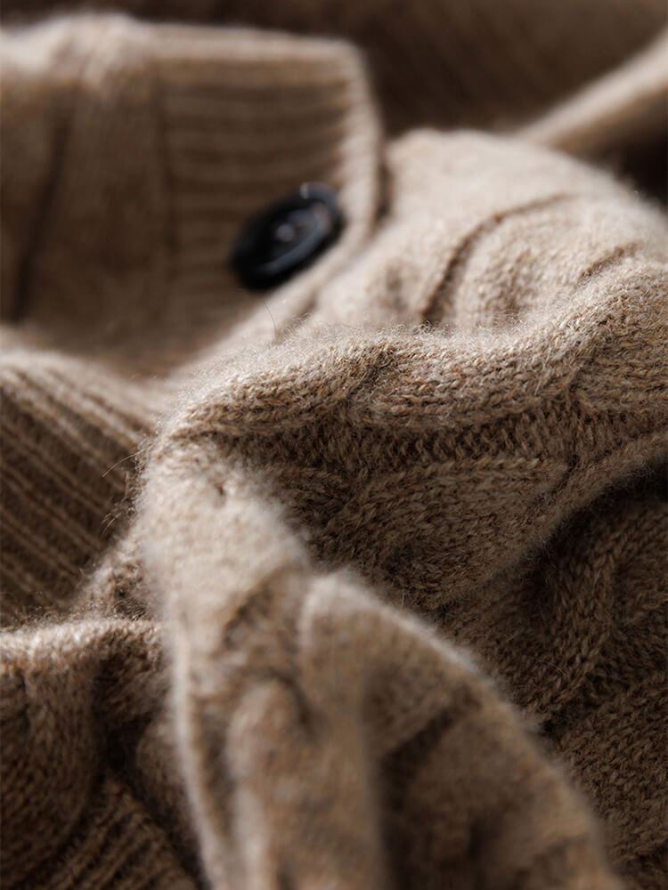 Casual Cable Knit V Neck Cashmere Cardigan Sweater