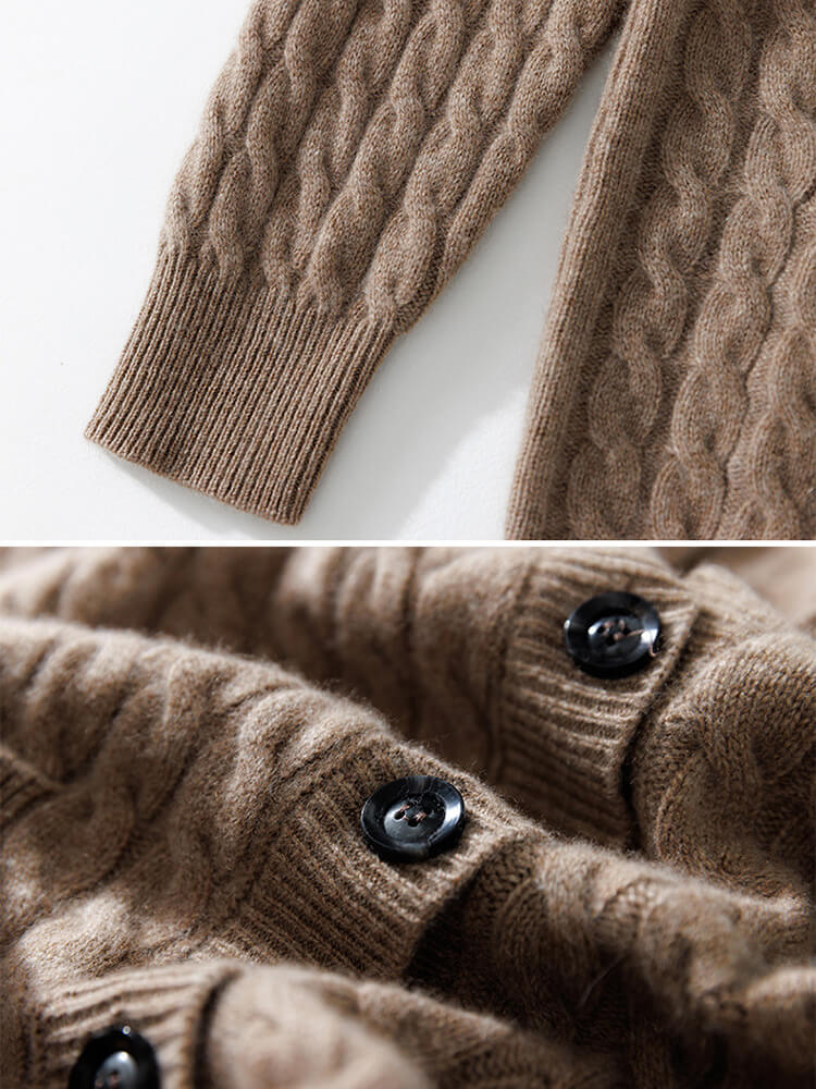 Casual Cable Knit V Neck Cashmere Cardigan Sweater