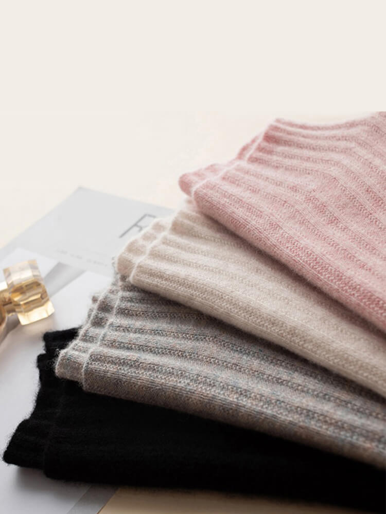 Long Sleeve Ribbed Cashmere Mock Neck Midi Dress