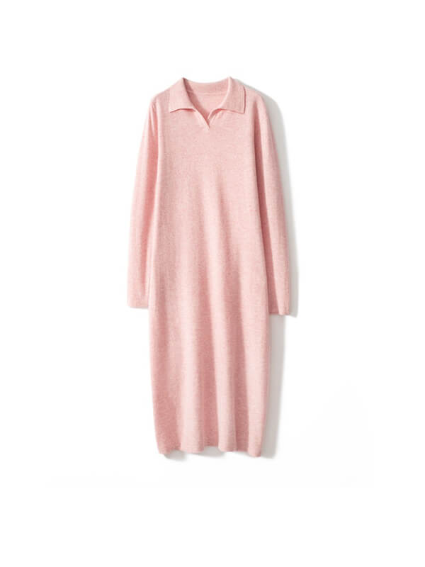 Women Laid-back Cashmere Polo Sweater Dress