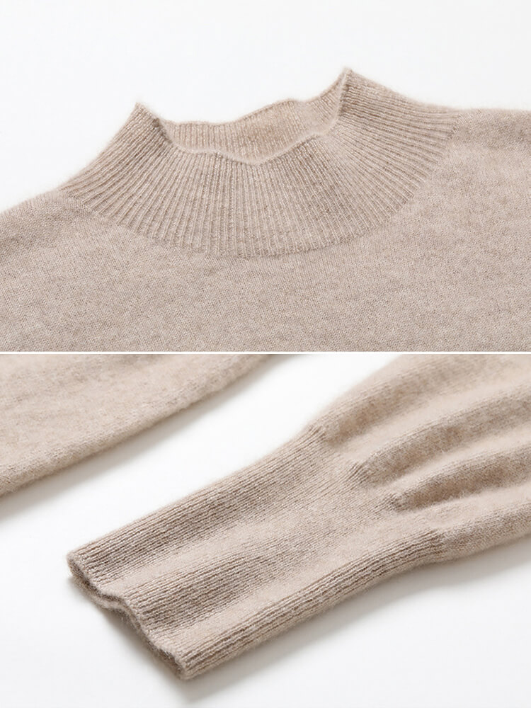 Long Sleeve Mock Neck Cashmere Wool Blend Midi Dress