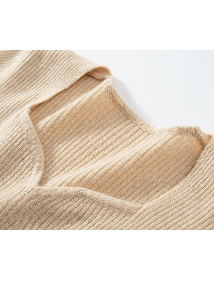 Sweetheart Neck Ribbed Midi Cashmere Bodycon Dress