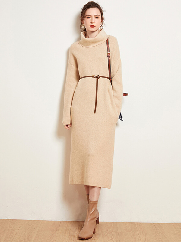 Women's Loose-Fitting Cashmere Turtleneck Maxi Dress