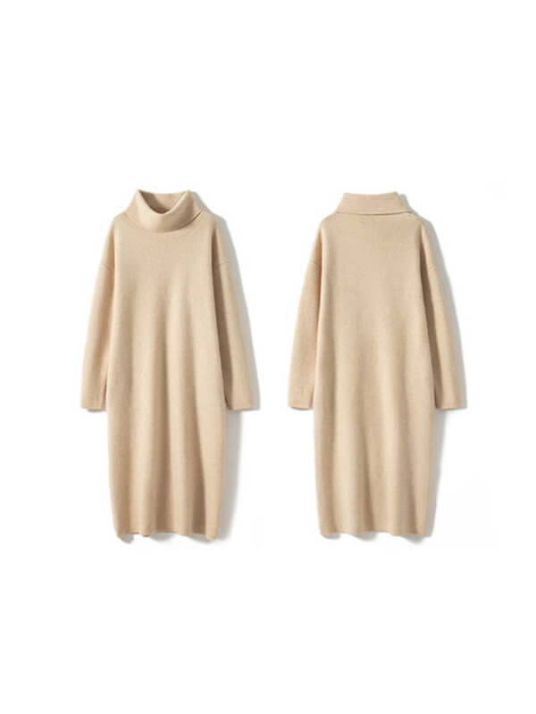 Women's Loose-Fitting Cashmere Turtleneck Maxi Dress