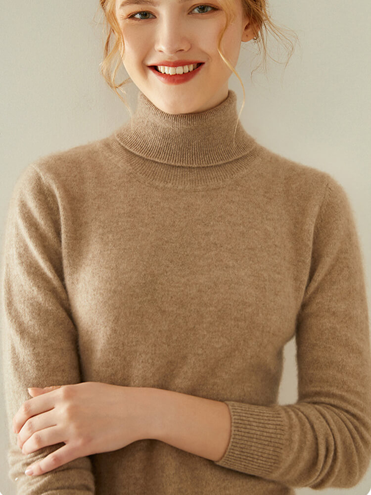 Classic Long Sleeve Cashmere Turtleneck Sweater Dress