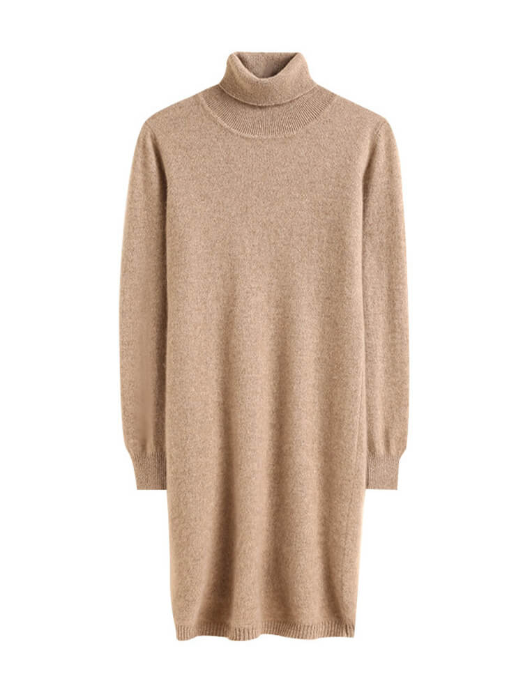 Classic Long Sleeve Cashmere Turtleneck Sweater Dress