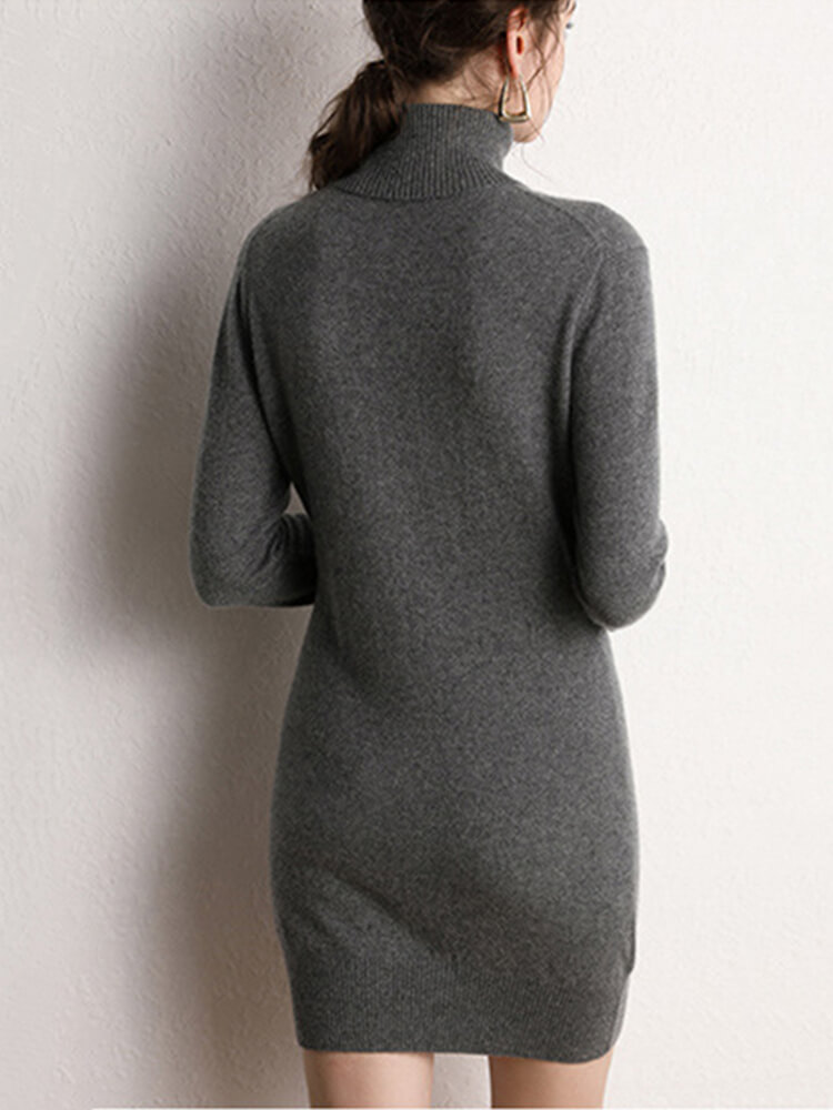 Classic Long Sleeve Cashmere Turtleneck Sweater Dress