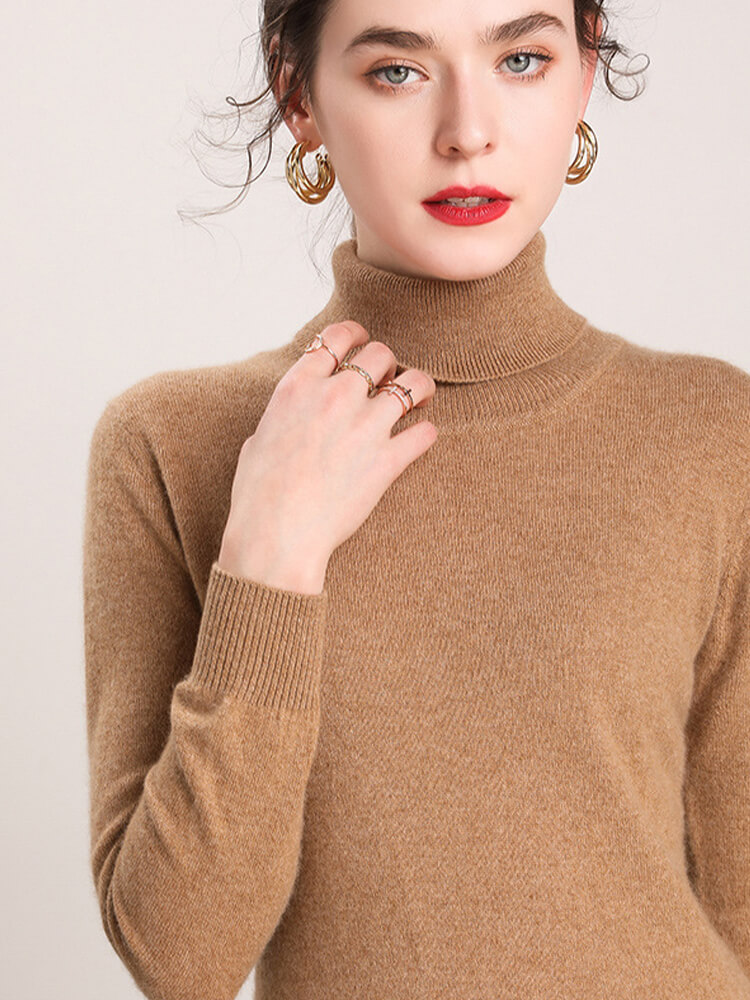Classic Long Sleeve Cashmere Turtleneck Sweater Dress