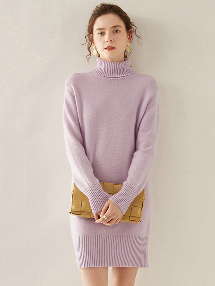 Thickened Cashmere Turtleneck Sweater Dress