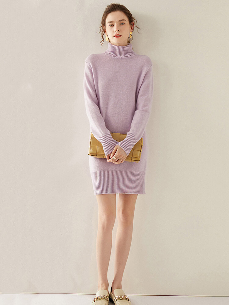 Thickened Cashmere Turtleneck Sweater Dress