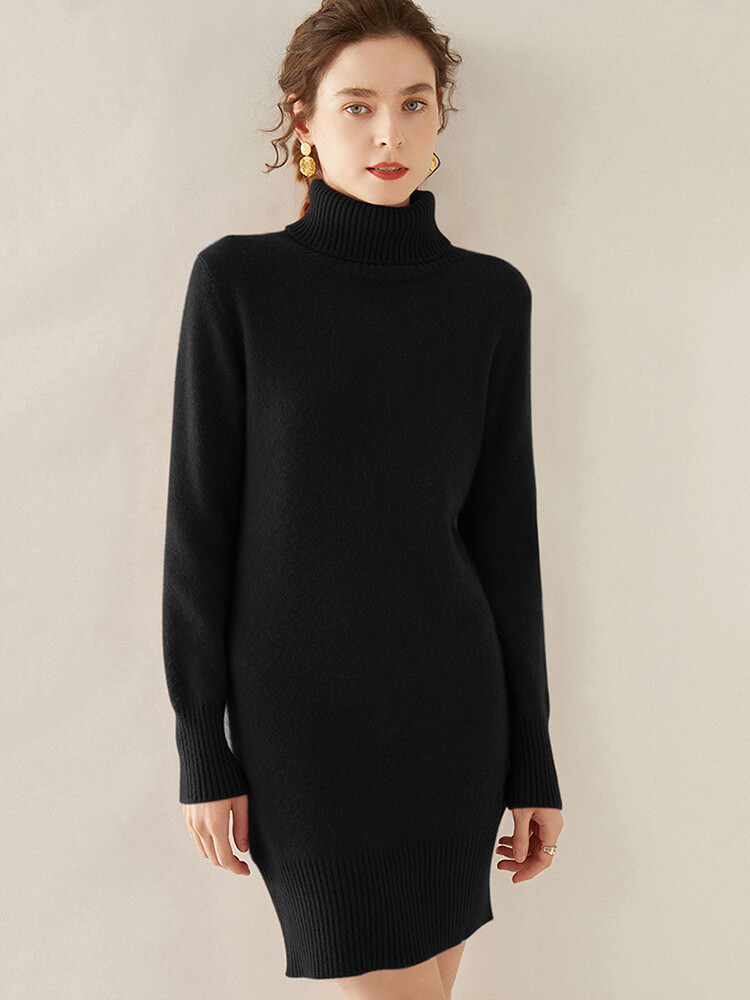 Thickened Cashmere Turtleneck Sweater Dress