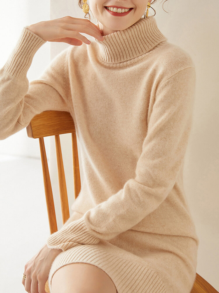 Thickened Cashmere Turtleneck Sweater Dress