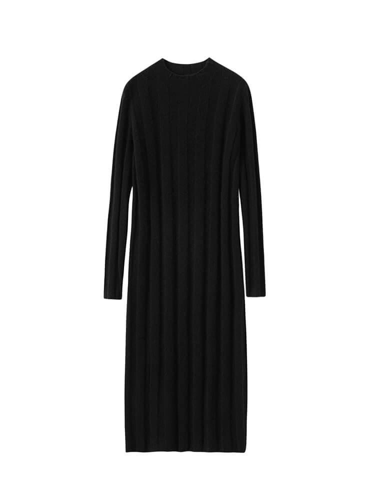 Relaxed Style Long Sleeve Cashmere Mock Neck Midi Dress