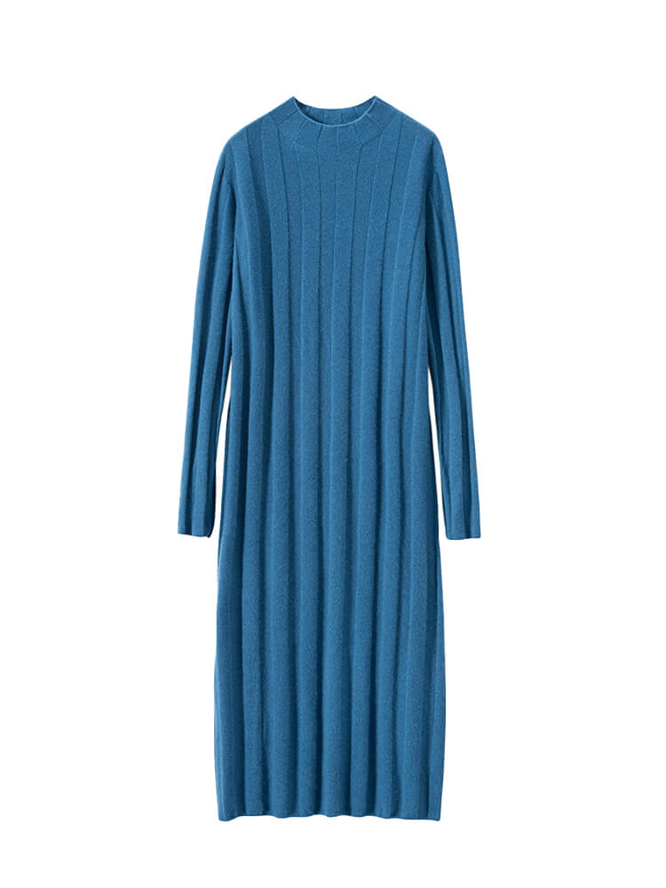 Relaxed Style Long Sleeve Cashmere Mock Neck Midi Dress