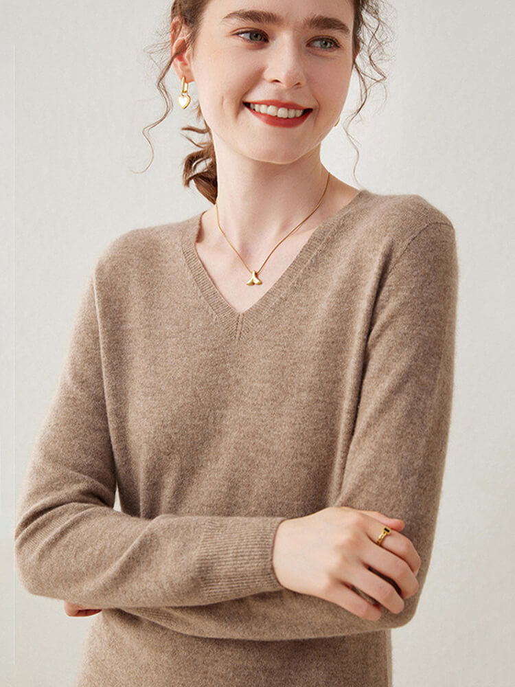 Long Sleeve Casual Cashmere V-Neck Sweater Dress