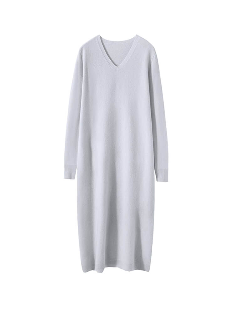 Long Sleeve Casual Cashmere V-Neck Sweater Dress