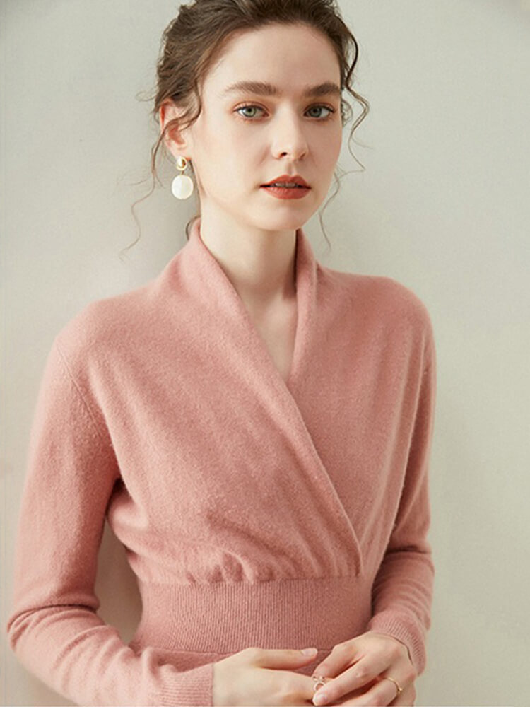 Elegant V-Neck Long Sleeve Cashmere Wrap Dress