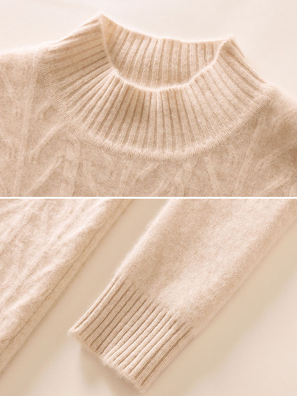 Luxurious Warm Cashmere Mock Neck Cable-Knit Sweater Dress