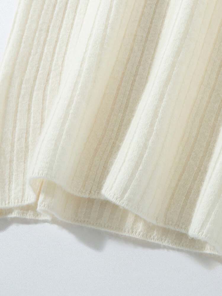 Ribbed V-Neck Long Sleeve Cashmere Midi Sweater Dress