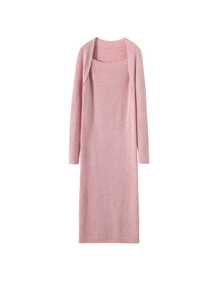 Ribbed Square Neck Cashmere Bodycon Midi Dress