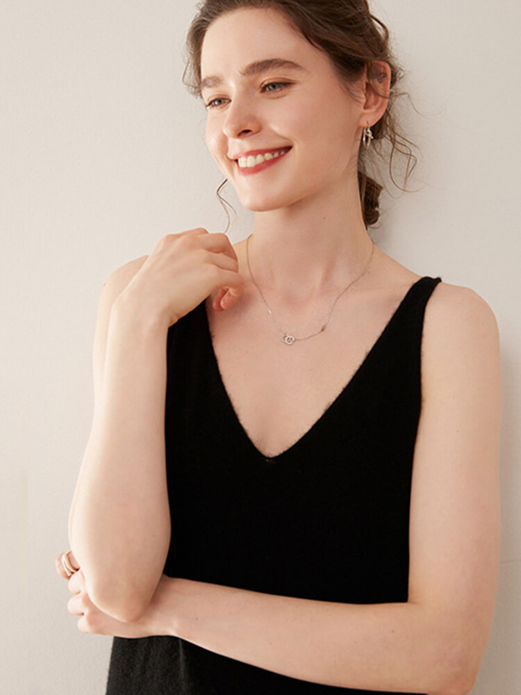 Sleeveless V-Neck Cashmere Long Slip Dress