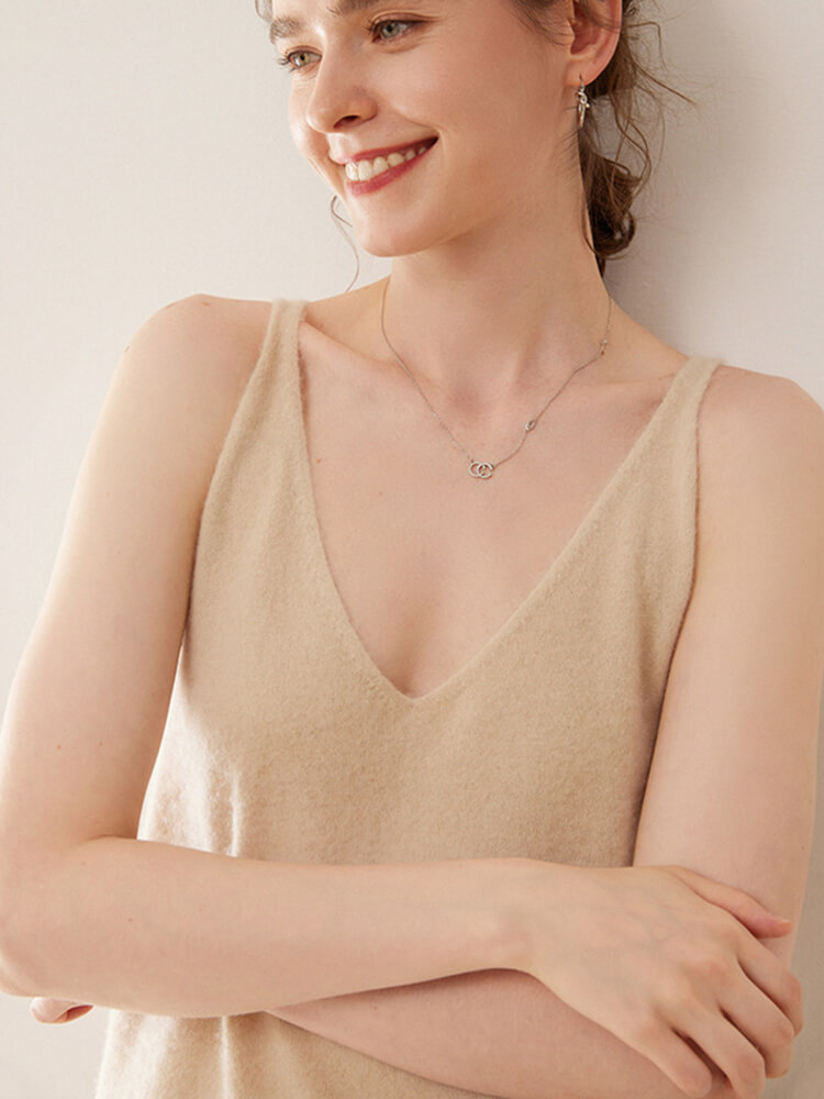 Sleeveless V-Neck Cashmere Long Slip Dress