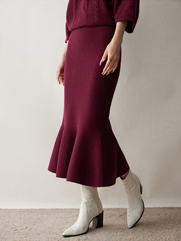 Elegant Cashmere Wool Blend Mermaid Skirt