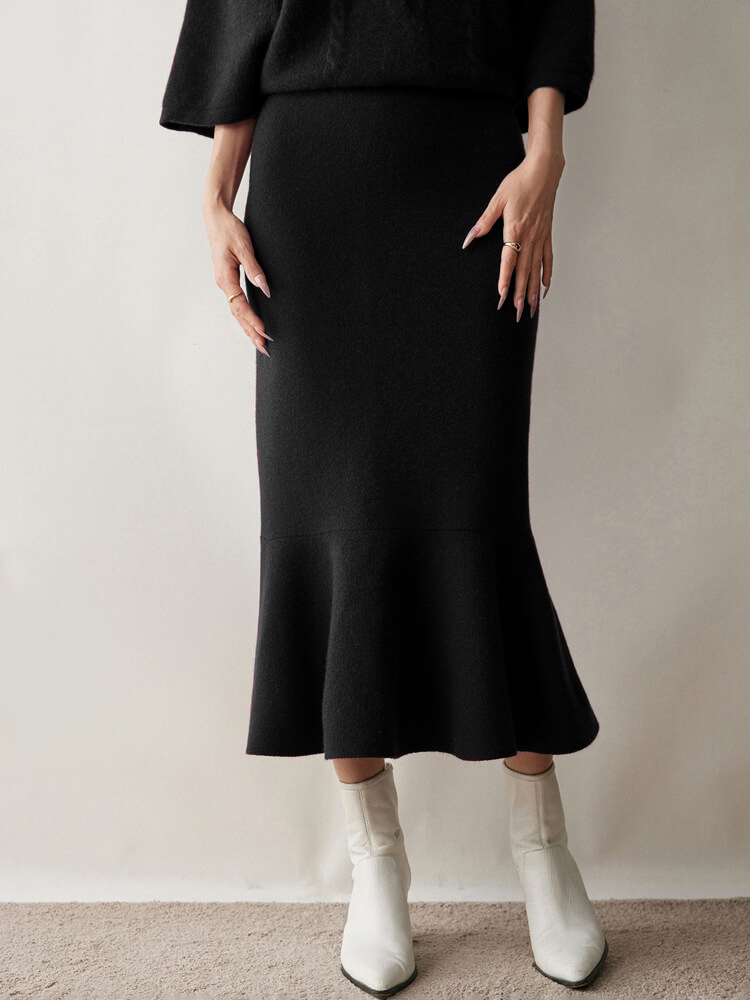Elegant Cashmere Wool Blend Mermaid Skirt