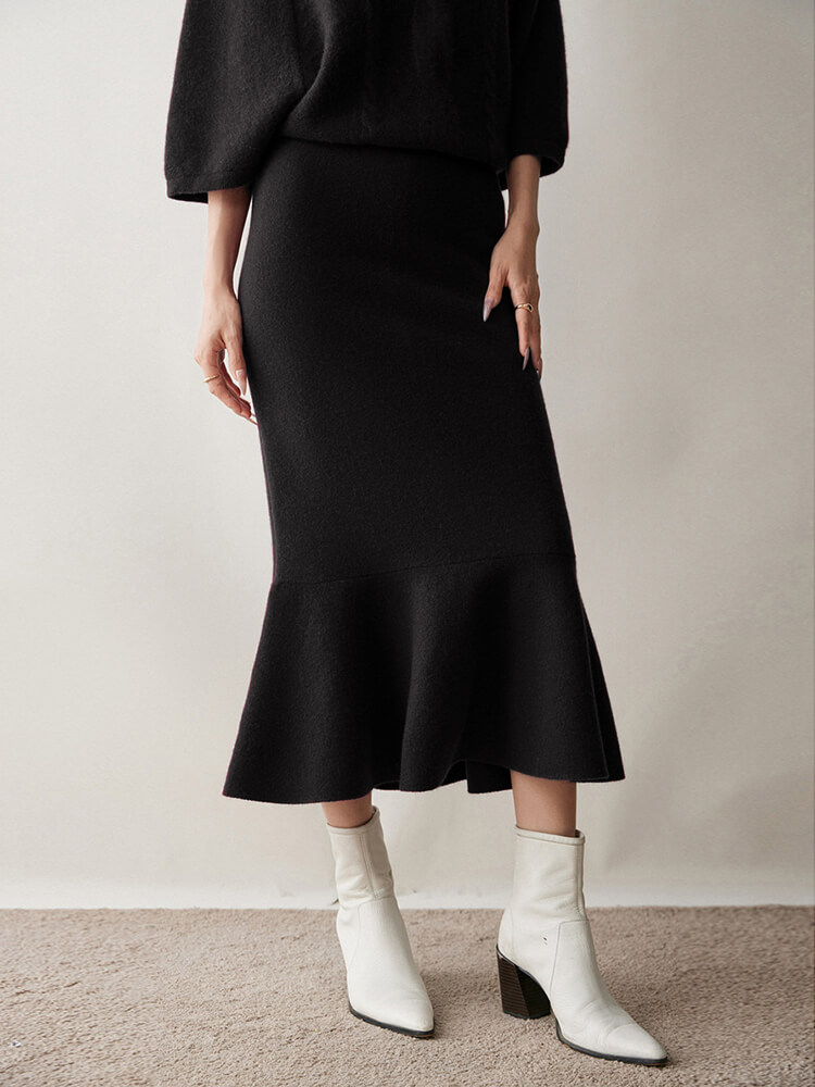Elegant Cashmere Wool Blend Mermaid Skirt