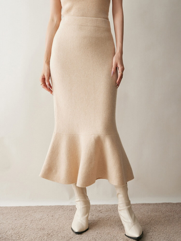 Elegant Cashmere Wool Blend Mermaid Skirt