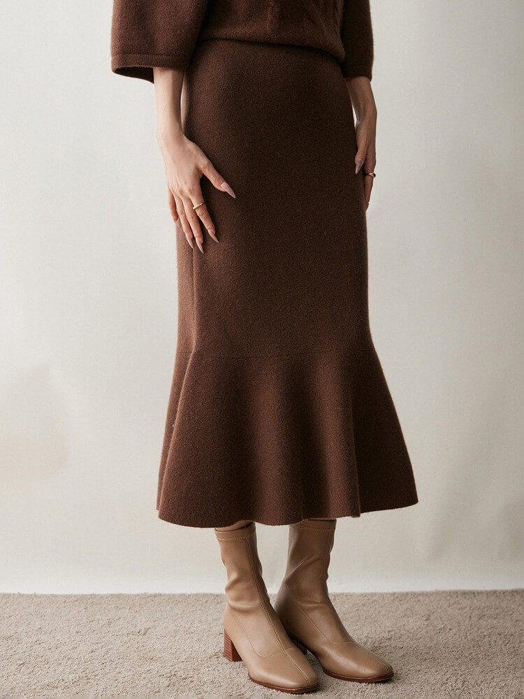 Elegant Cashmere Wool Blend Mermaid Skirt