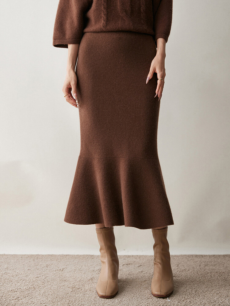 Elegant Cashmere Wool Blend Mermaid Skirt