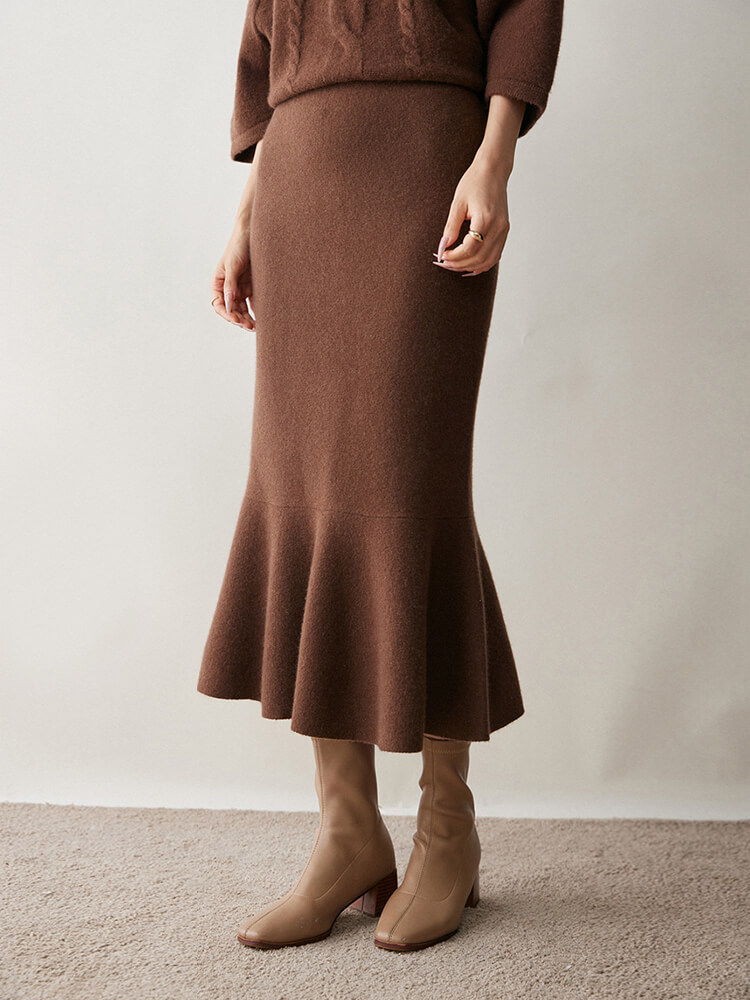 Elegant Cashmere Wool Blend Mermaid Skirt