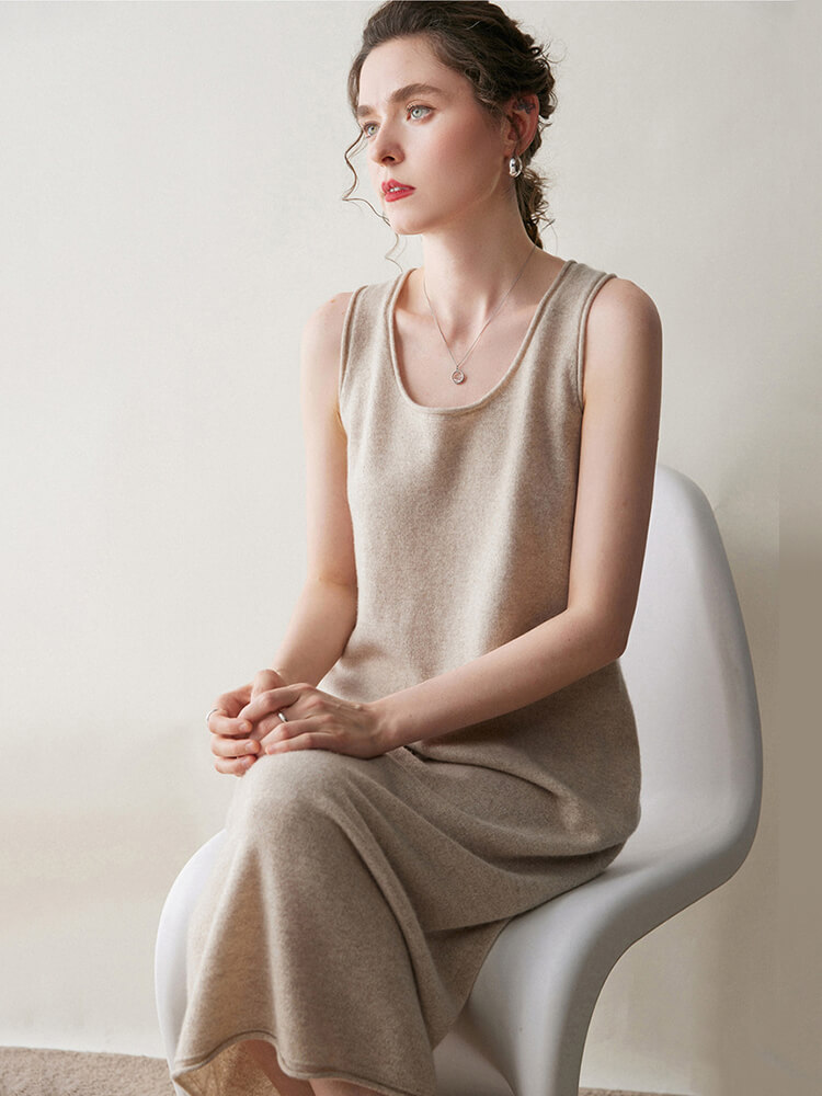 Scoop-Neck Cashmere Tank Midi Dress