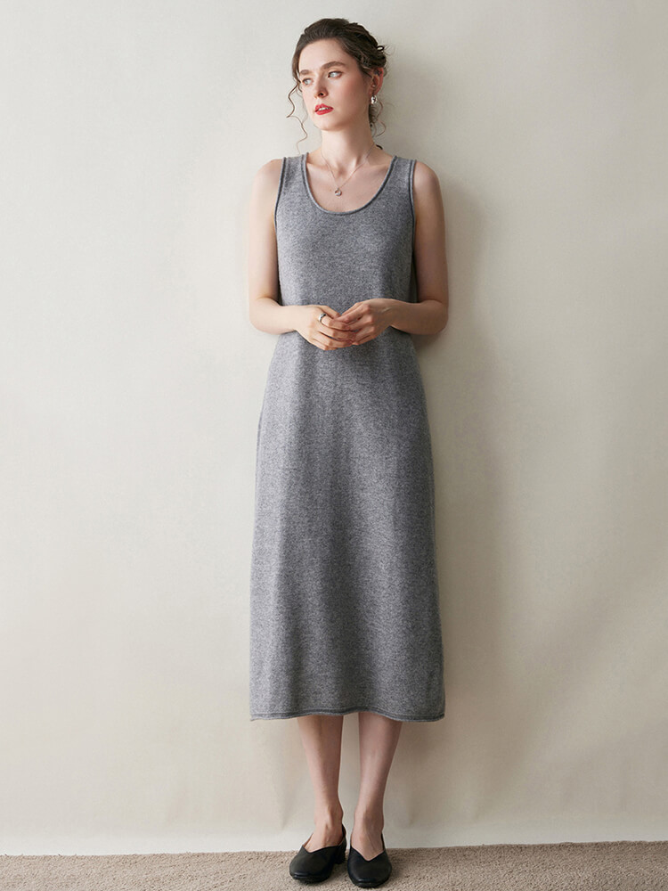 Scoop-Neck Cashmere Tank Midi Dress
