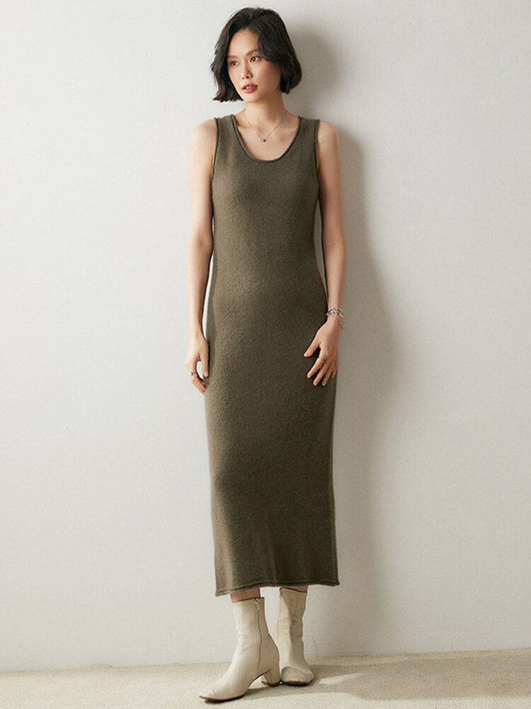 Scoop-Neck Cashmere Tank Midi Dress