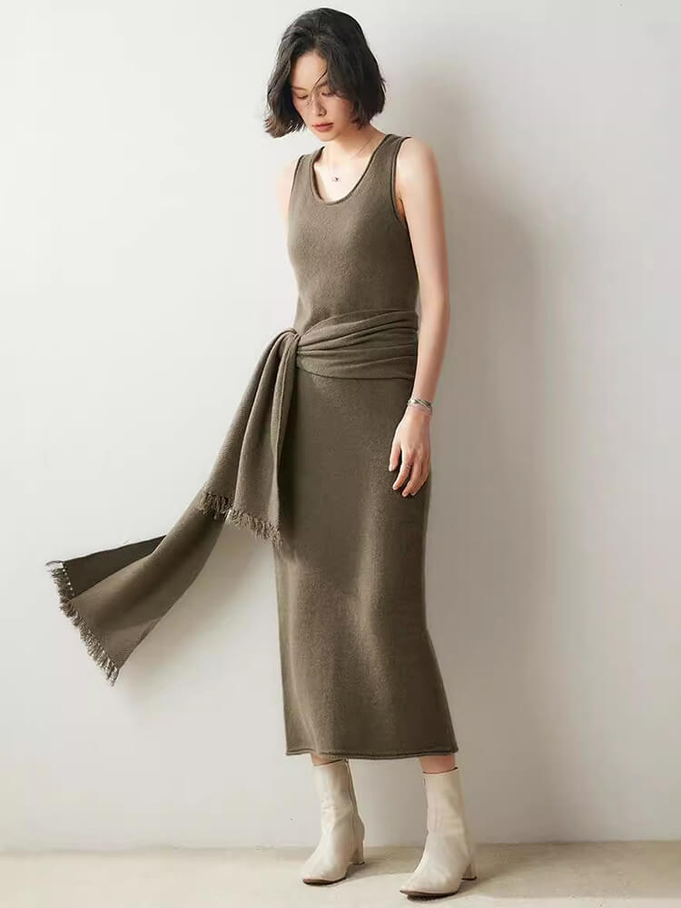 Scoop-Neck Cashmere Tank Midi Dress