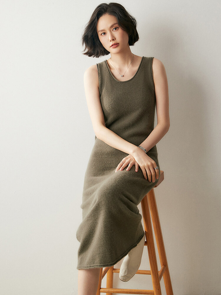 Scoop-Neck Cashmere Tank Midi Dress
