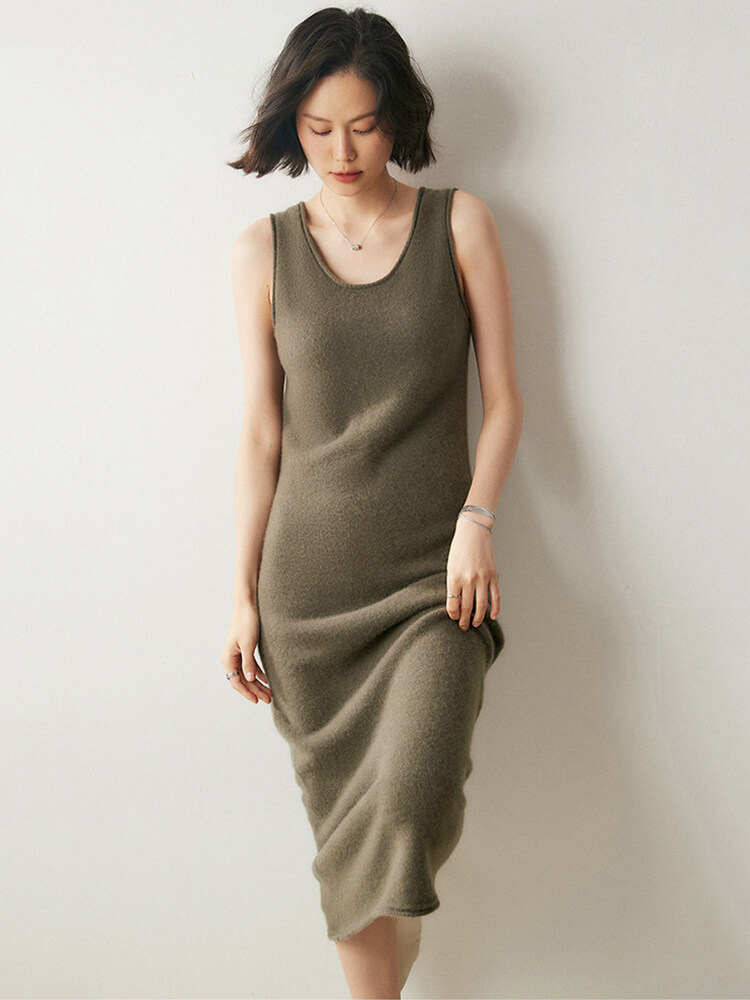 Scoop-Neck Cashmere Tank Midi Dress
