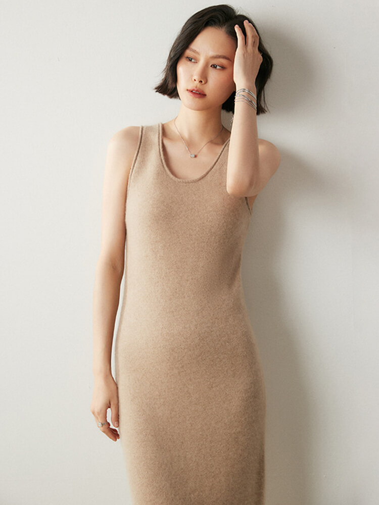 Scoop-Neck Cashmere Tank Midi Dress