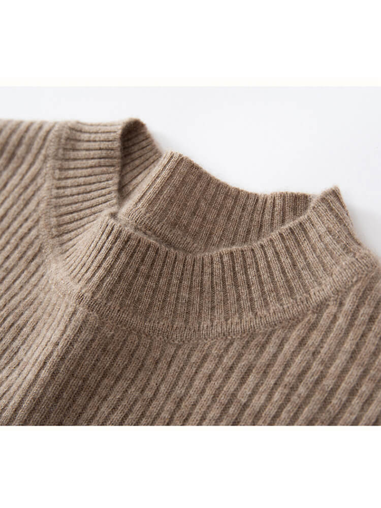Rib-Knit Cashmere Crewneck Flared Sweater Dress