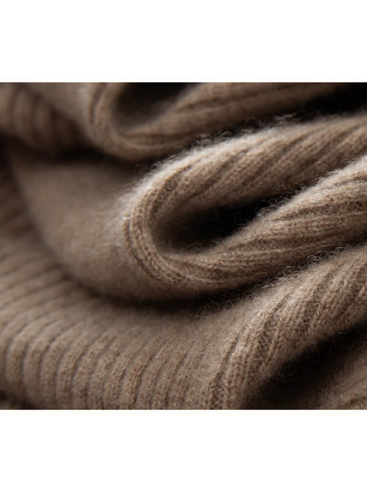 Rib-Knit Cashmere Crewneck Flared Sweater Dress