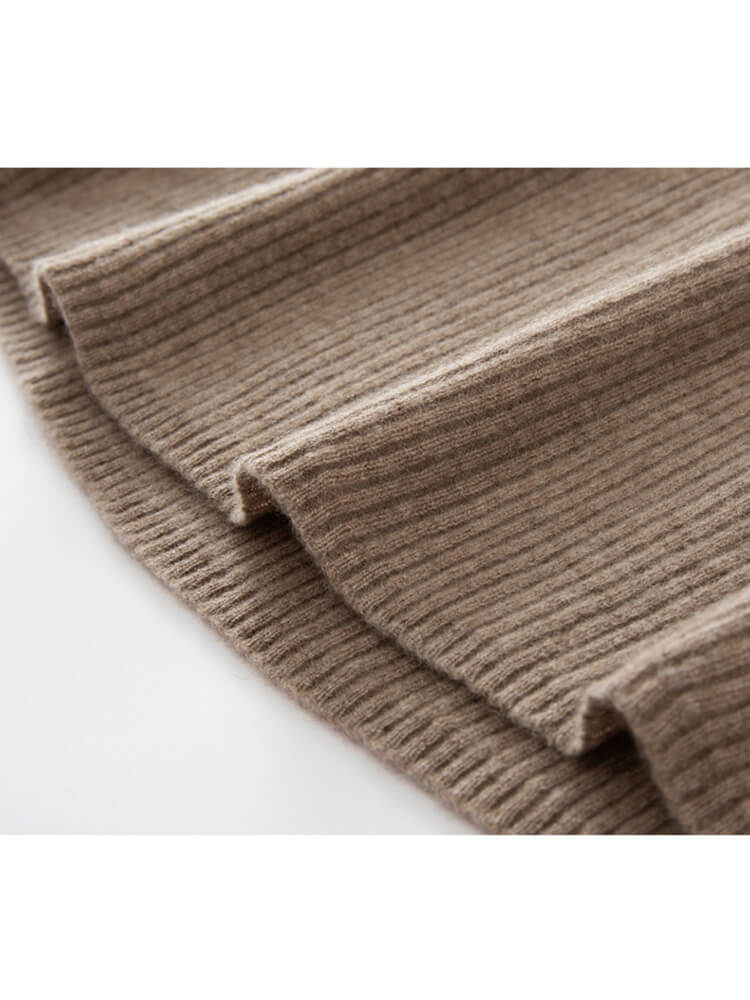 Rib-Knit Cashmere Crewneck Flared Sweater Dress