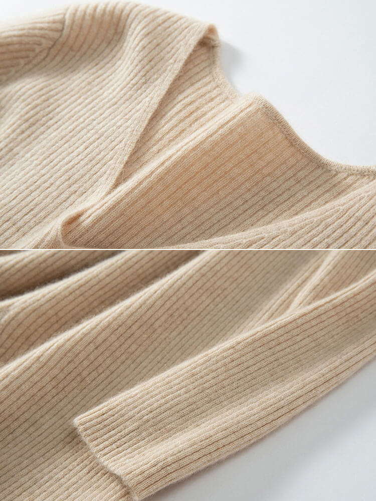 Ribbed V-Neck Cashmere A-Line Mini Sweater Dress