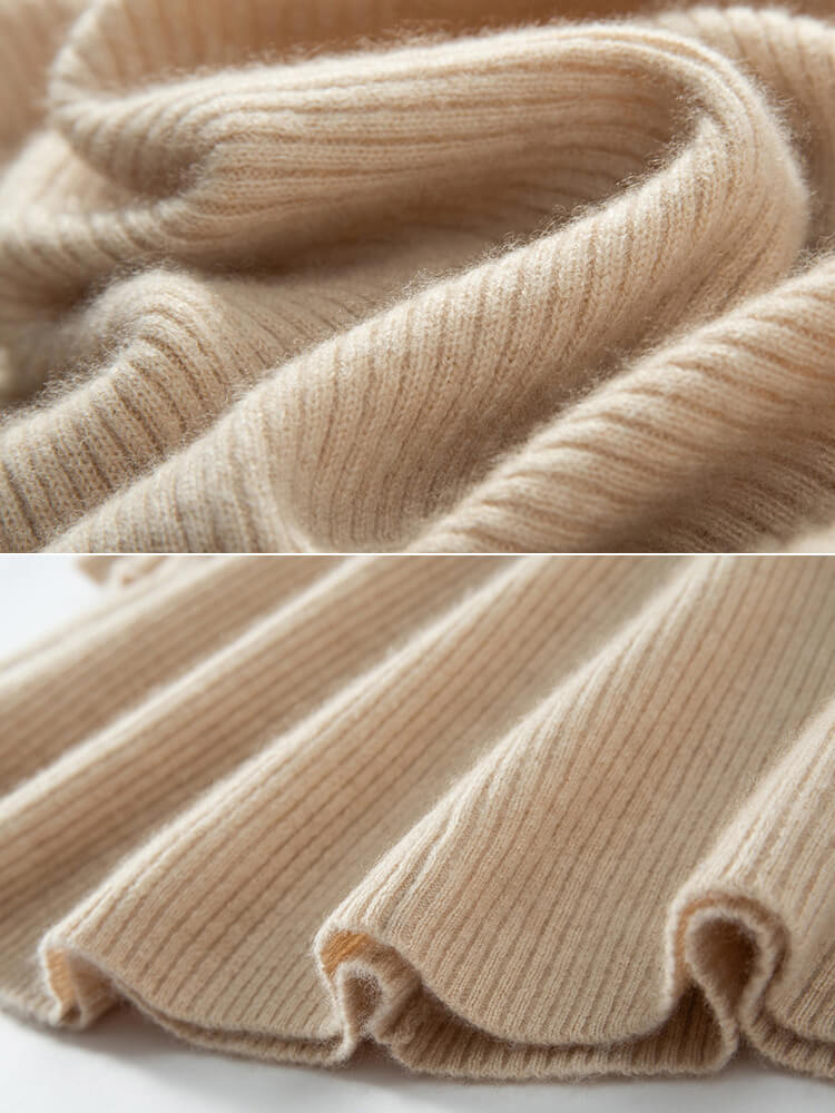 Ribbed V-Neck Cashmere A-Line Mini Sweater Dress