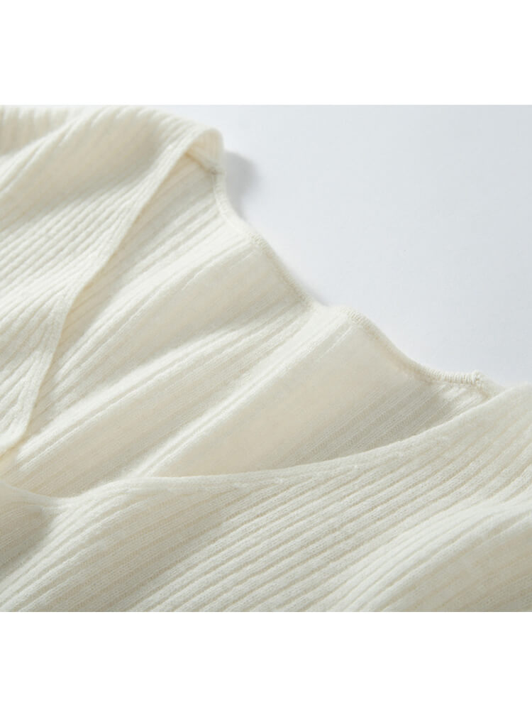 Ribbed V-Neck Cashmere A-Line Mini Sweater Dress