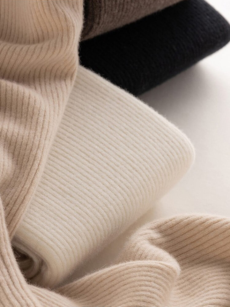 100% Merino Wool Ribbed Mock Neck Bodycon Midi Dress