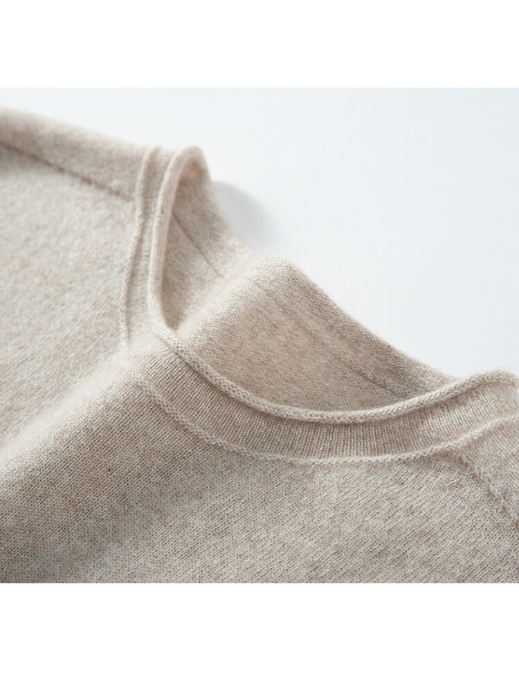 Boho-Chic Mid-Length Cashmere Crewneck Dress with Tassel Trim